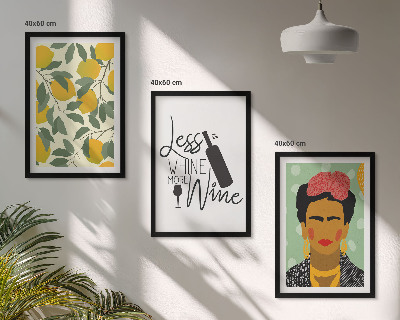 Conjunto de quadros para sala de estar Retrato de Frida com vinho de limão