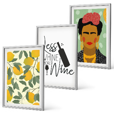 Conjunto de quadros para sala de estar Retrato de Frida com vinho de limão