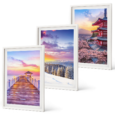 Conjunto de 3 quadros com moldura Paisagens celestes românticas