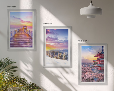 Conjunto de 3 quadros com moldura Paisagens celestes românticas
