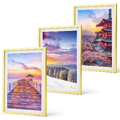 Conjunto de 3 quadros com moldura Paisagens celestes românticas