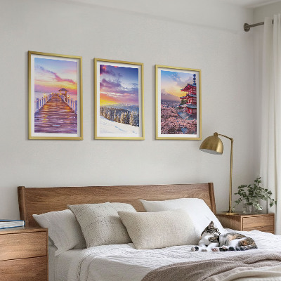 Conjunto de 3 quadros com moldura Paisagens celestes românticas