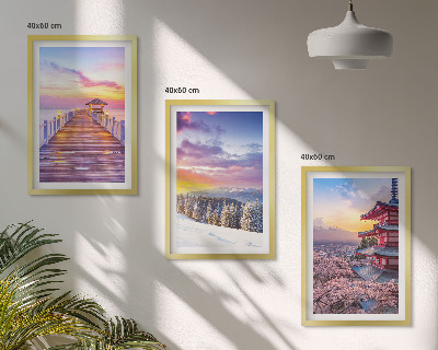 Conjunto de 3 quadros com moldura Paisagens celestes românticas