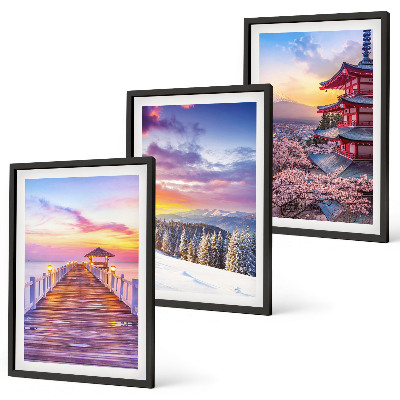 Conjunto de 3 quadros com moldura Paisagens celestes românticas