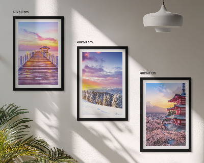 Conjunto de 3 quadros com moldura Paisagens celestes românticas