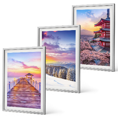 Conjunto de 3 quadros com moldura Paisagens celestes românticas