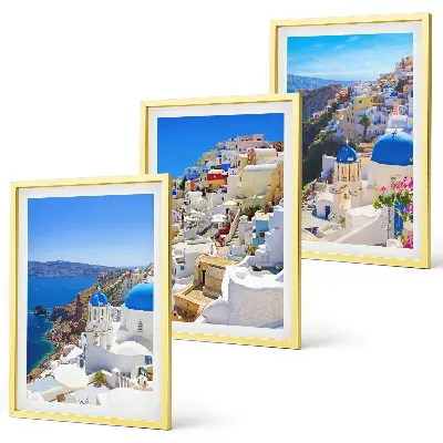 Conjunto de quadros para sala de estar com tema de arquitetura paisagística de Oia Santorini