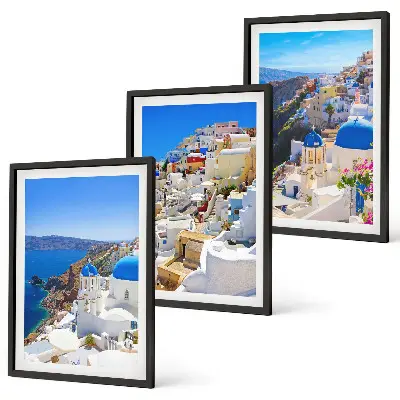 Conjunto de quadros para sala de estar com tema de arquitetura paisagística de Oia Santorini