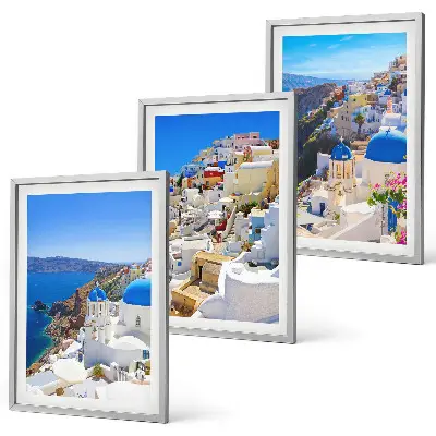 Conjunto de quadros para sala de estar com tema de arquitetura paisagística de Oia Santorini