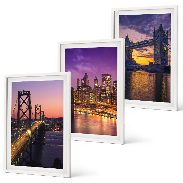Conjunto de quadros para sala de estar Pontes, sol, vistas da cidade