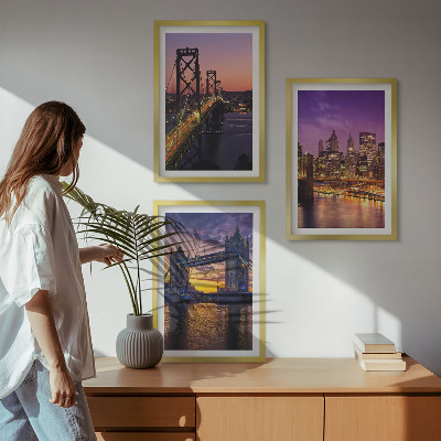 Conjunto de quadros para sala de estar Pontes, sol, vistas da cidade