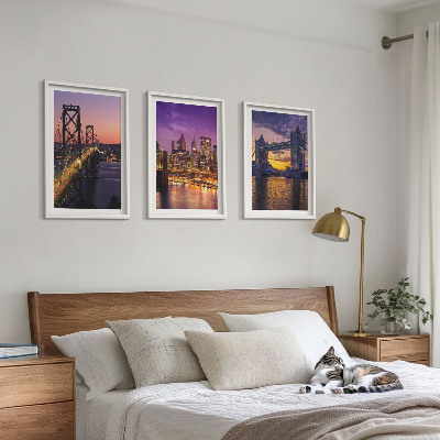 Conjunto de quadros para sala de estar Pontes, sol, vistas da cidade