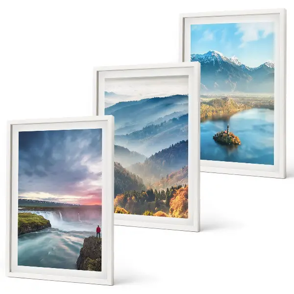 Conjunto de quadros para sala de estar com paisagens de montanhas e cachoeiras