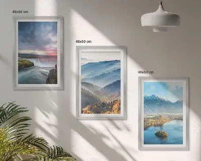 Conjunto de quadros para sala de estar com paisagens de montanhas e cachoeiras