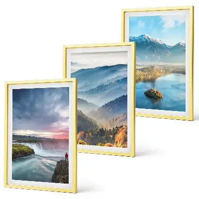 Conjunto de quadros para sala de estar com paisagens de montanhas e cachoeiras