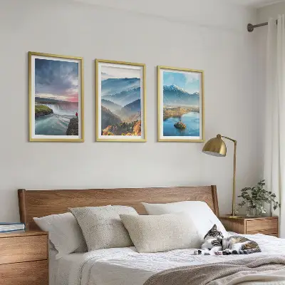Conjunto de quadros para sala de estar com paisagens de montanhas e cachoeiras