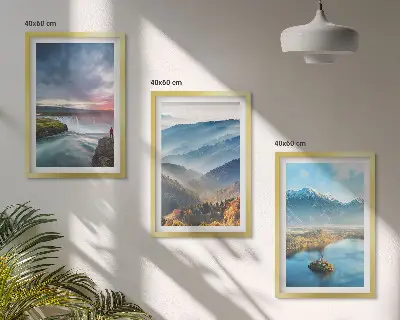 Conjunto de quadros para sala de estar com paisagens de montanhas e cachoeiras