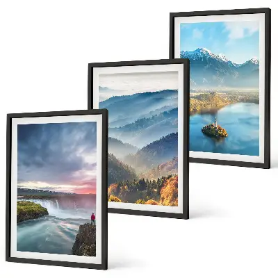 Conjunto de quadros para sala de estar com paisagens de montanhas e cachoeiras