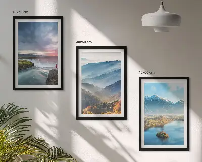 Conjunto de quadros para sala de estar com paisagens de montanhas e cachoeiras