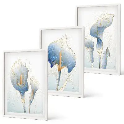 Composição de quadros moderna com flores azuis no fundo