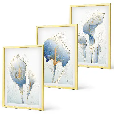Composição de quadros moderna com flores azuis no fundo
