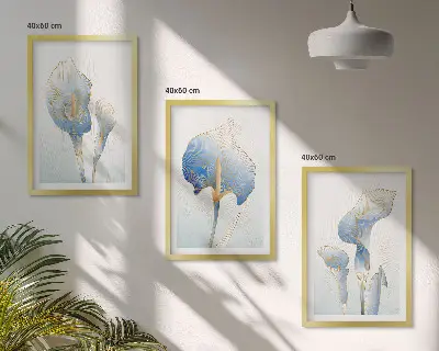 Composição de quadros moderna com flores azuis no fundo