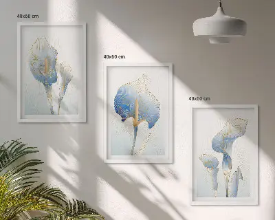 Composição de quadros moderna com flores azuis no fundo