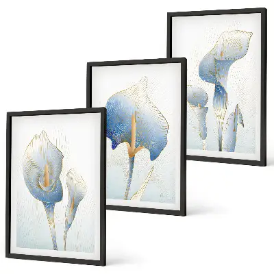 Composição de quadros moderna com flores azuis no fundo