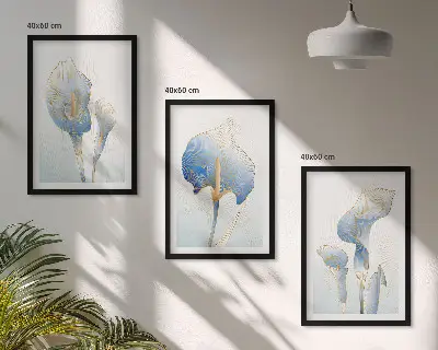 Composição de quadros moderna com flores azuis no fundo