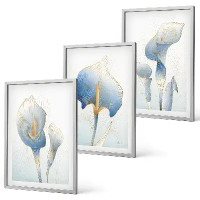 Composição de quadros moderna com flores azuis no fundo