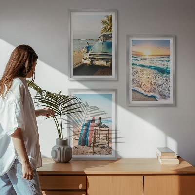 Conjunto de 3 quadros com moldura Férias ao pôr do sol em Miami