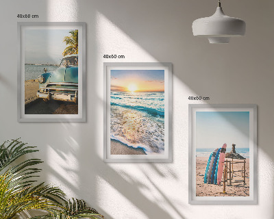 Conjunto de 3 quadros com moldura Férias ao pôr do sol em Miami
