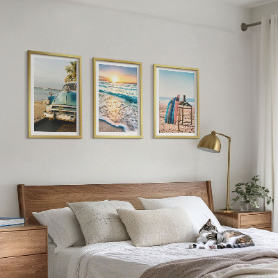 Conjunto de 3 quadros com moldura Férias ao pôr do sol em Miami