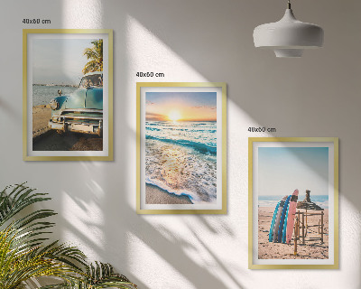 Conjunto de 3 quadros com moldura Férias ao pôr do sol em Miami