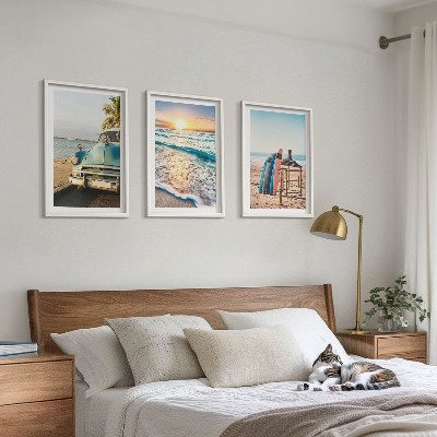 Conjunto de 3 quadros com moldura Férias ao pôr do sol em Miami