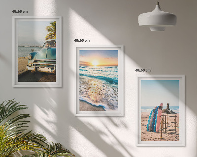 Conjunto de 3 quadros com moldura Férias ao pôr do sol em Miami