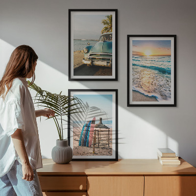 Conjunto de 3 quadros com moldura Férias ao pôr do sol em Miami