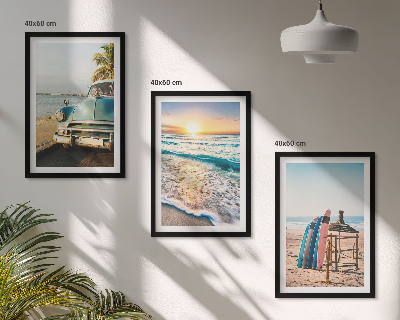 Conjunto de 3 quadros com moldura Férias ao pôr do sol em Miami