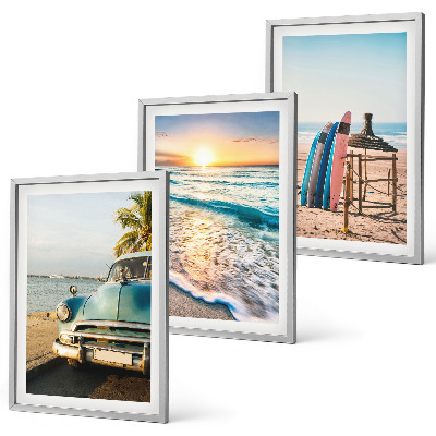 Conjunto de 3 quadros com moldura Férias ao pôr do sol em Miami