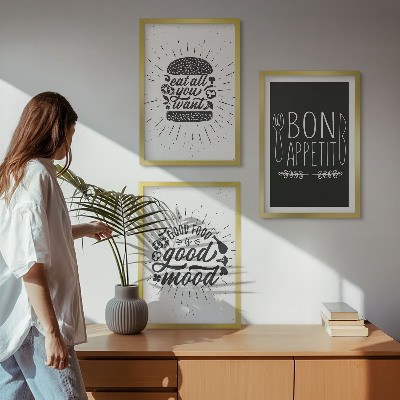 Conjunto de quadros para sala de estar Gráficos, comida, slogans culinários