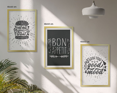 Conjunto de quadros para sala de estar Gráficos, comida, slogans culinários