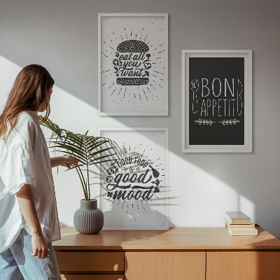 Conjunto de quadros para sala de estar Gráficos, comida, slogans culinários