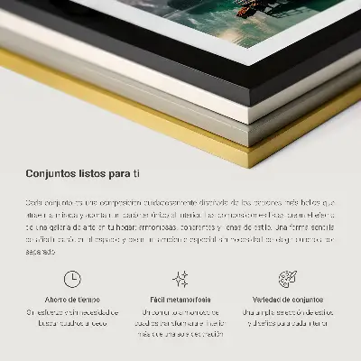Conjunto de quadros para sala de estar com tema de cavalos, paisagem, grama e riacho