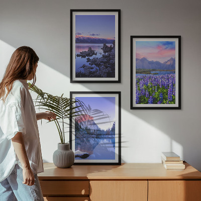 Composição de quadros moderna Paisagens de montanhas com água e céu