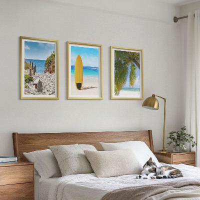 Conjunto de 3 quadros com moldura Praias de férias, ondas, palmeiras