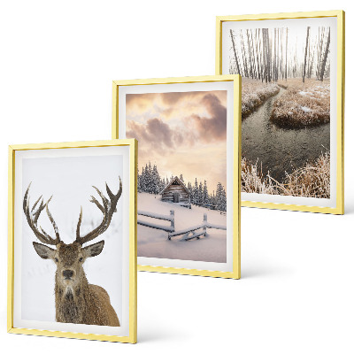 Conjunto de quadros para sala de estar cabana de veados em paisagem de inverno