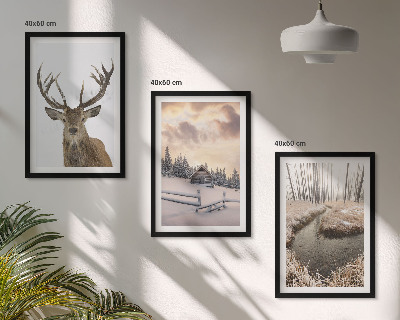 Conjunto de quadros para sala de estar cabana de veados em paisagem de inverno