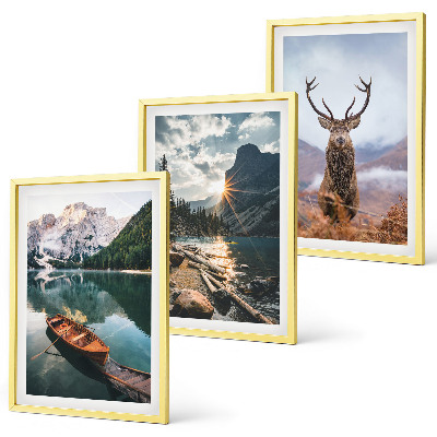Composição de quadros moderna barco lago montanha pôr do sol veado
