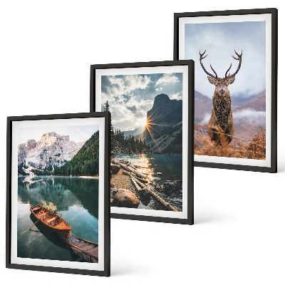 Composição de quadros moderna barco lago montanha pôr do sol veado