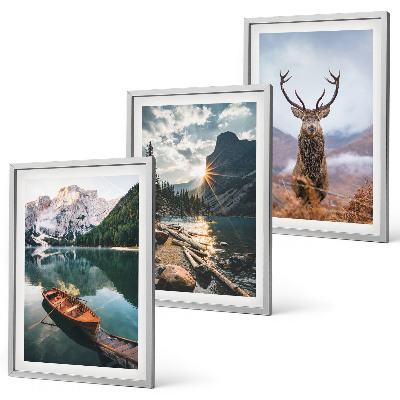 Composição de quadros moderna barco lago montanha pôr do sol veado